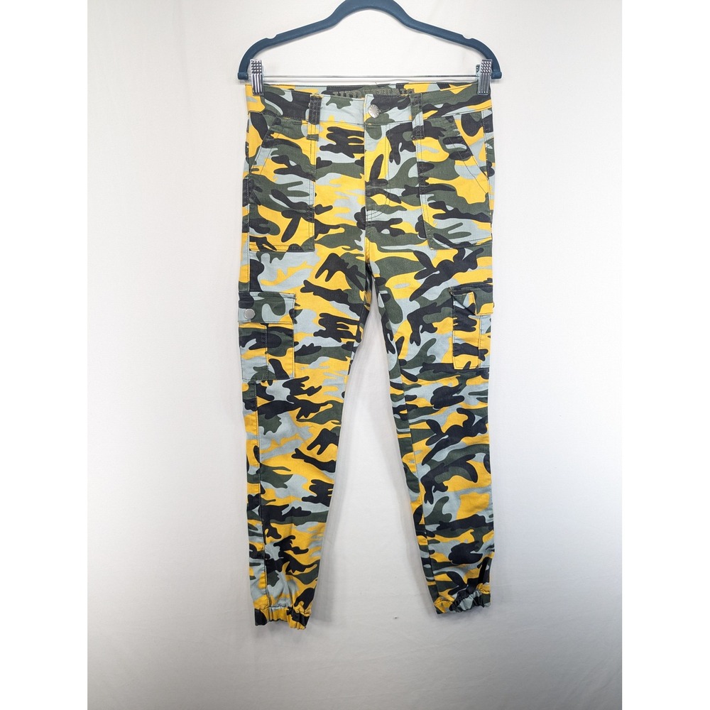 VIP Jeans Yellow Camo Cargo Pants Slim Joggers 2-90240AMYL-SB Size 7/28